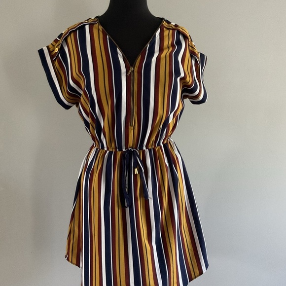 Striped Multicolor Dress with Drawstring Waist - Picture 1 of 3